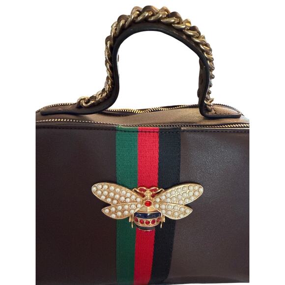 Queen Bee Stripe Crossbody Boxy Satchel Bag Purse Designer-Inspired - Picture 12 of 12